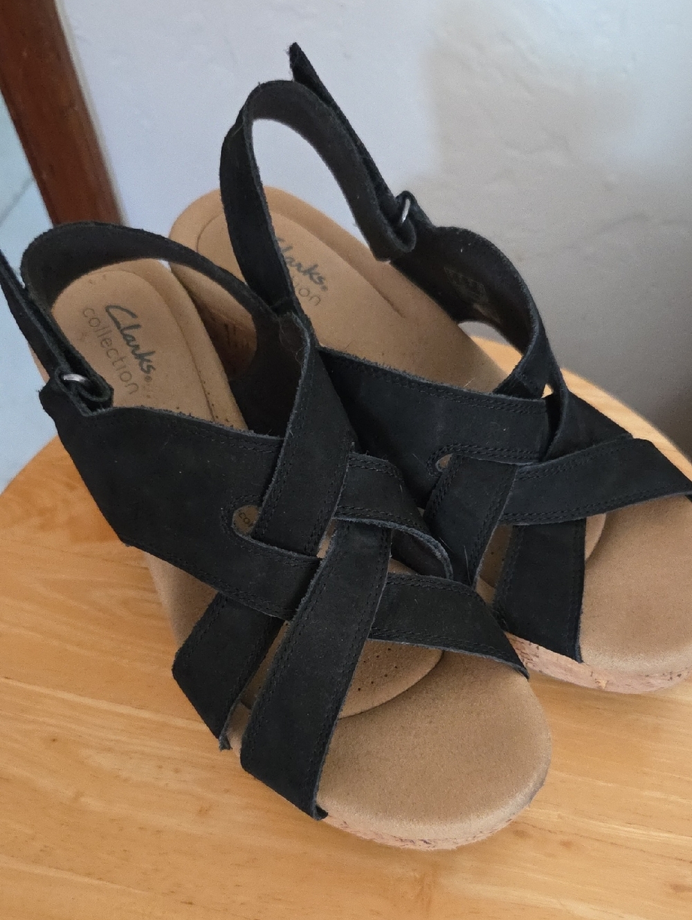 Black Suede Cork Wedge Sandals - Picture 4 of 4